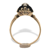 10k Yellow Gold Faceted Genuine Natural Black Onyx Ring with Diamond (#J7242)