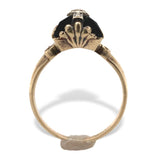 10k Yellow Gold Faceted Genuine Natural Black Onyx Ring with Diamond (#J7242)