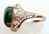 14k White Gold Oval Genuine Natural Malachite Filigree Ring (#J2900)