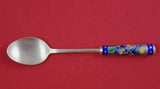 Korean Sterling Silver Dessert Spoon with Enamel and Irises 5 1/2" Heirloom