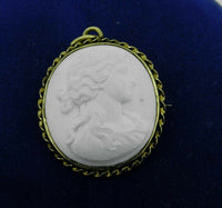 10k Yellow Gold White Lava Genuine Natural Cameo Pin Pendant (#J1036)