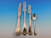 Waterlily Aakande by Hans Hansen Danish Silver Flatware Set Service 48 Pcs