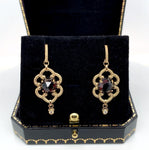 14k Yellow Gold 5 Carat TW Genuine Natural Garnet Double Drop Earrings (#J6321)