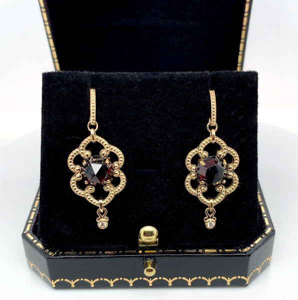14k Yellow Gold 5 Carat TW Genuine Natural Garnet Double Drop Earrings (#J6321)