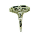 Art Deco 14k White Gold Specialty Cut Genuine Natural Onyx Filigree Ring #J0910