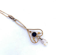 10k Yellow Gold Lavaliere Victorian Pendant with Blue Stone and Pearls (#J4961)