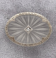 14k White Gold Genuine Natural Rock Crystal Quartz and Diamond Pin (#J7255)