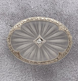 14k White Gold Genuine Natural Rock Crystal Quartz and Diamond Pin (#J7255)