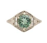 Art Deco 14k White Gold .97ct Green Genuine Tourmaline Filigree Ring (#J7478)