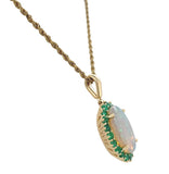 14k Yellow Gold 2.83 Carat Australian Genuine Opal Pendant w/ Emeralds (#J7450)