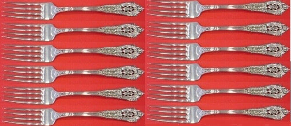 Rose Point by Wallace Sterling Silver Regular Fork 7" Set of 12