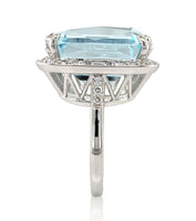 18k White Gold Large 15.55 Carat Genuine Natural Aquamarine Diamond Ring #J7013