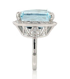 18k White Gold Large 15.55 Carat Genuine Natural Aquamarine Diamond Ring #J7013