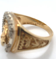 14k Yellow Gold Men's Genuine Natural Diamond Ring Horse and Horseshoe (#J6218)