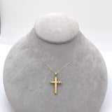 14k Yellow Gold Cross Pendant with Engraved Design and Chain Jewelry (#J6228)