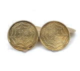 Pair of 14k Yellow Gold Men's Cufflinks with Snowflakes Beaded Border (#J6864)