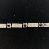 14k Gold Art Deco Genuine Sapphire Link Bracelet Guilloche Engraved (#J6504)