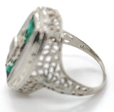 14k White Gold Filigree Crystal Glass and Genuine Natural Diamond Ring (#J6817)