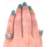 18k Gold Filigree .30ct Diamond Ring with Synthetic Lab-Created Rubies (#J5826)