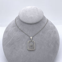 14k Gold Filigree Genuine Natural Rock Crystal Diamond Pendant Orig Chain #J6198