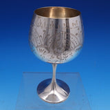 Bright-Cut .925 Silver Water Goblet with Leaves and Flowers 6" x 2 3/4" (#7810)