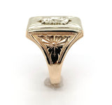 10k Yellow and White Gold Men's Ring with Crest Hand Engraved Size 9.75 (#J6353)
