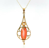 10k Yellow Gold Coral Cameo Lavaliere Pendant (#J5461)