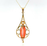 10k Yellow Gold Coral Cameo Lavaliere Pendant (#J5461)