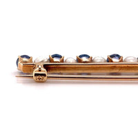 14k Yellow Gold Montana Sapphire and Pearl Bar Pin with GIA Report (#J5644)