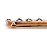 14k Yellow Gold Montana Sapphire and Pearl Bar Pin with GIA Report (#J5644)