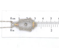 10k Gold Filigree Genuine Natural Rock Crystal Quartz Diamond Pendant (#J6655)