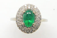 14k White Gold Genuine Natural Emerald Ring with Double Diamond Halo (#J3875)