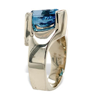 14k White Gold Heavy Modern Custom Genuine Natural Blue Topaz Ring (#J7313)