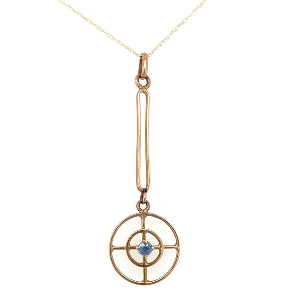 10k Yellow Gold Genuine Natural Sapphire Lavaliere Pendant Jewelry (#J6066)