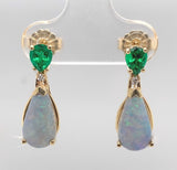 14k Gold Genuine Natural Emerald and 2.84ct TW Boulder Opal Drop Earrings #J7516