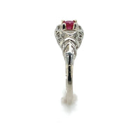 14k White Gold Art Deco .28ct Genuine Natural Ruby Filigree Ring (#J6334)
