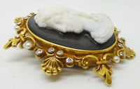 14k Yellow Gold High Relief Black and White Cameo Pin Pendant Jewelry (#J3418)