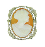 14k White Gold Genuine Natural Shell Cameo Pin Filigree Applied Flowers (#J2146)