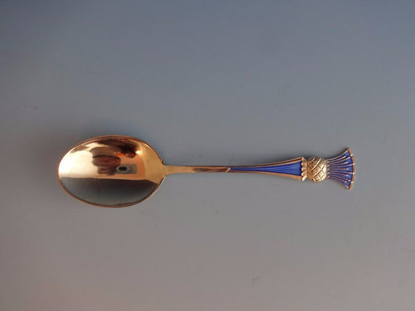 Thistle by Tostrup Norwegian Sterling Silver Dessert Spoon (Enamel & Vermeil) 5"