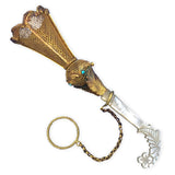 Gilt Tussie Mussie w/ Mesh Cup Mother of Pearl Shell Handle and Turquoise #J7460