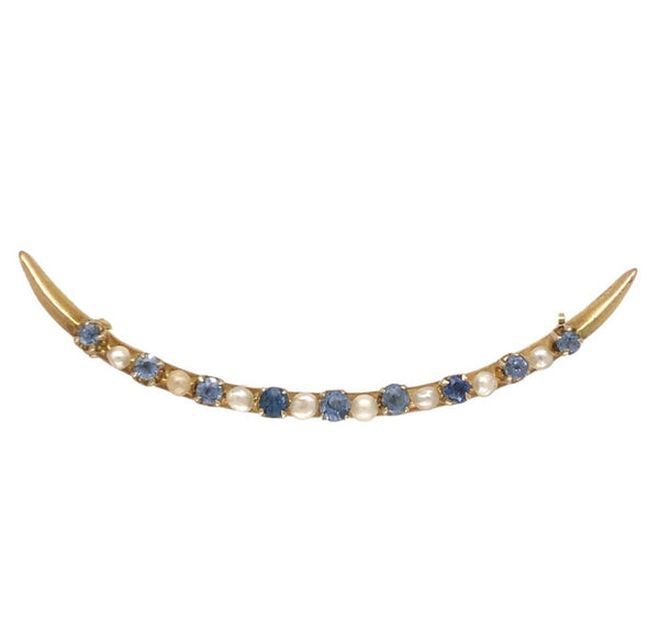 10k Yellow Gold Montana Sapphire and Pearl Crescent Pin Jewelry (#J7045)