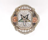10k White Gold Filigree Camphor Glass Eastern Star Ring Jewelry (#J6211)