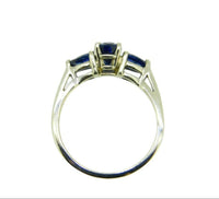14k White Gold 1.49 Carat TW Blue Genuine Natural Sapphire 3 Stone Ring (#J555)
