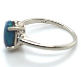 14k White Gold Australian .86ct Genuine Natural Black Opal Ring 5.75 (#J7397)