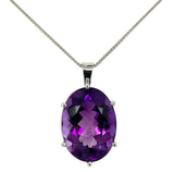 Platinum 16.33 Carat Oval Genuine Natural Amethyst Pendant w/ 18" Chain (#J7453)