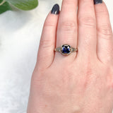 Art Deco 18k Gold .68ct Genuine Natural Sapphire Ring Hand Engraved (#J7568)