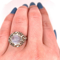 18k Gold Hand Pierced Filigree Genuine Natural Moonstone Ring Blue Flash #J5572