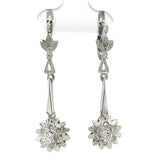 Vintage 14k White Gold Dangle Drop Genuine Diamond Starburst Earrings (#J7296)
