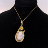9k Rose Yellow Gold Genuine Natural Coral/Shell Cameo Pendant Necklace (#J5784)