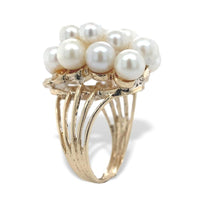 14k Yellow Gold Cocktail Ring with 16 Cultured Akoya Pearls Size 5.75 (#J7109)